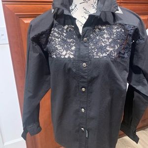 Vintage Black cotton and lace ladies western wear blouse